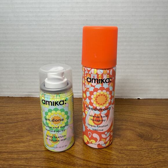 Amika Travel Set Headstrong Hairspray 1.5oz & Un Done Texture Spray .75oz - Picture 1 of 3